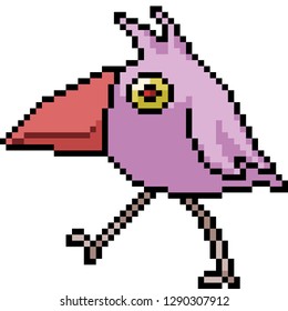 vector pixel art bird walk isolated cartoon
