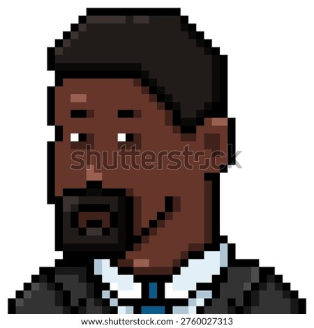 Vector Pixel Art Black Man in Black Suit and Necktie