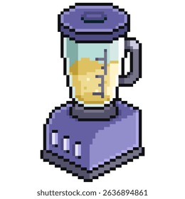 Vector pixel art or blender juicer in purple color with yellow lemon juice inside for game, icon, element, game