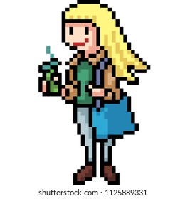 Vector Pixel Art Blonde Girl Isolated Cartoon