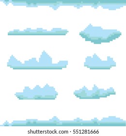 vector pixel art blue clouds isolated on white background. vector pixel clouds set for games and mobile applications.