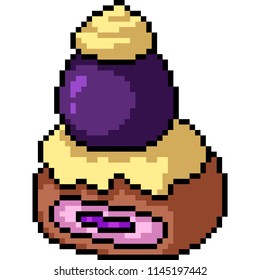 vector pixel art blueberry cake sweet snack isolated cartoon
