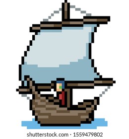 vector pixel art boat isolated cartoon