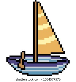 vector pixel art boat paddle isolated cartoon