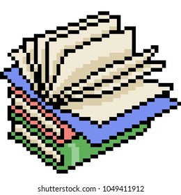 vector pixel art book open isolated cartoon