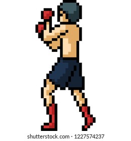 vector pixel art boxing stance isolated cartoon