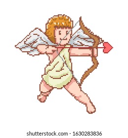 vector pixel art boy cupid, valentine's day