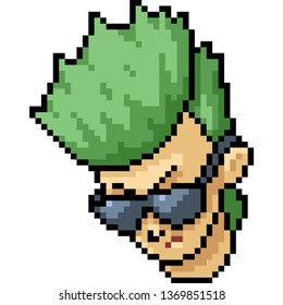 vector pixel art boy head isolated cartoon