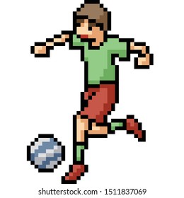 vector pixel art boy play football isolated cartoon