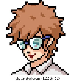 vector pixel art boy portrait isolated cartoon