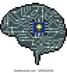 vector pixel art brain work isolated cartoon