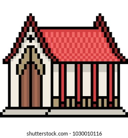 vector pixel art Buddhism temple isolated cartoon