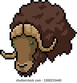 vector pixel art buffalo head isolated cartoon