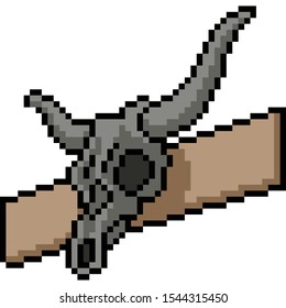 vector pixel art buffalo skull isolated cartoon