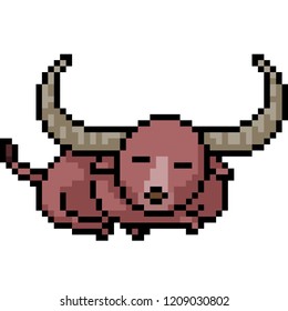 vector pixel art buffalo sleep isolated cartoon