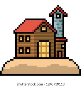 vector pixel art building design isolated cartoon