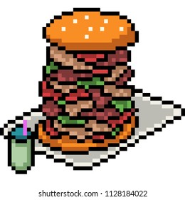 vector pixel art burger isolated cartoon