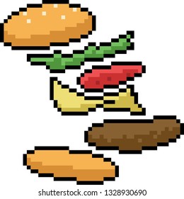 vector pixel art burger recipe isolated cartoon