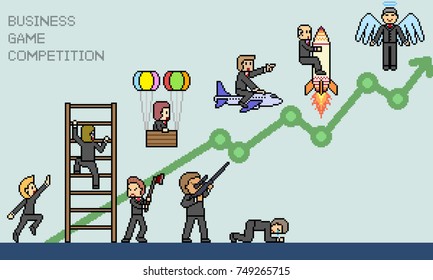 vector pixel art business game scene isolated