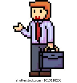 vector pixel art business man isolated