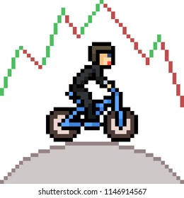 vector pixel art business man ride bicycle isolated cartoon