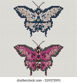 Vector Pixel Art Butterfly.
