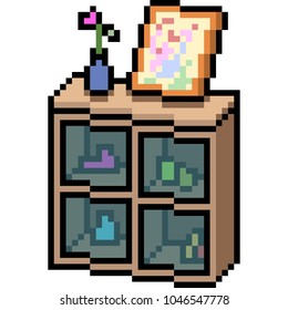 vector pixel art cabinet decoration isolated cartoon