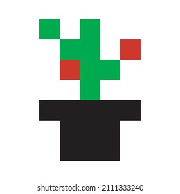 vector pixel art cactus desert isolated on white background.