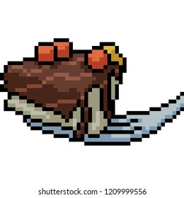 vector pixel art cake piece isolated cartoon