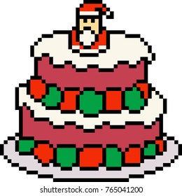 vector pixel art cake santa claus isolated