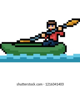 vector pixel art canoe boat isolated cartoon