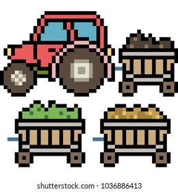 vector pixel art car trailer isolated cartoon