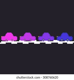 vector pixel art cars on dark background