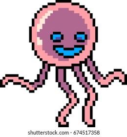 Vector Pixel Art Cartoon Alien Isolated