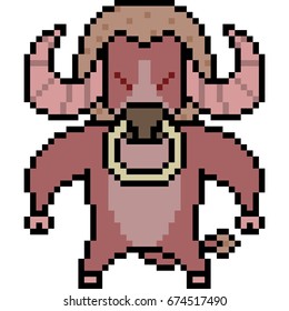 vector pixel art cartoon buffalo isolated