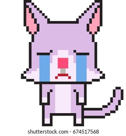 Vector Pixel Art Cartoon Cat Cry: Vector có sẵn (miễn phí bản quyền