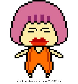 vector pixel art cartoon girl kid isolated