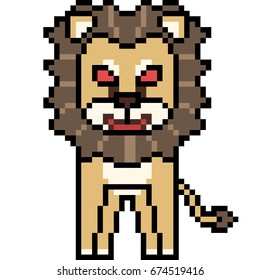 vector pixel art cartoon lion isolated