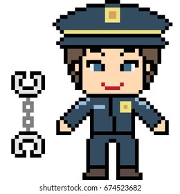 vector pixel art cartoon policeman isolated