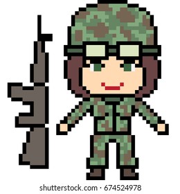 vector pixel art cartoon soldier female isolated
