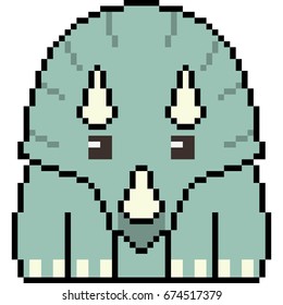 vector pixel art cartoon triceratops isolated