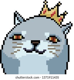 vector pixel art cat crown isolated cartoon