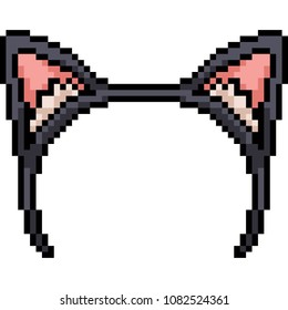 vector pixel art cat hairband isolated cartoon
