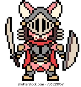 Vector Pixel Art Cat Knight Isolated