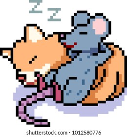 vector pixel art cat mouse isolated