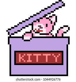 vector pixel art cat pet present isolated cartoon