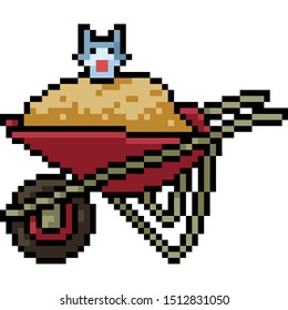 vector pixel art cat play sand isolated cartoon