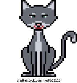 vector pixel art cat sit isolated