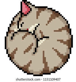 vector pixel art cat sleep curl isolated cartoon
