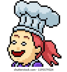 vector pixel art chef girl isolated cartoon